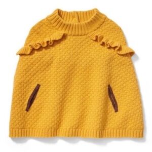 Janie and Jack Yellow Knit Ruffle Trim Poncho Sweater Wool Blend Size 18-24m EUC